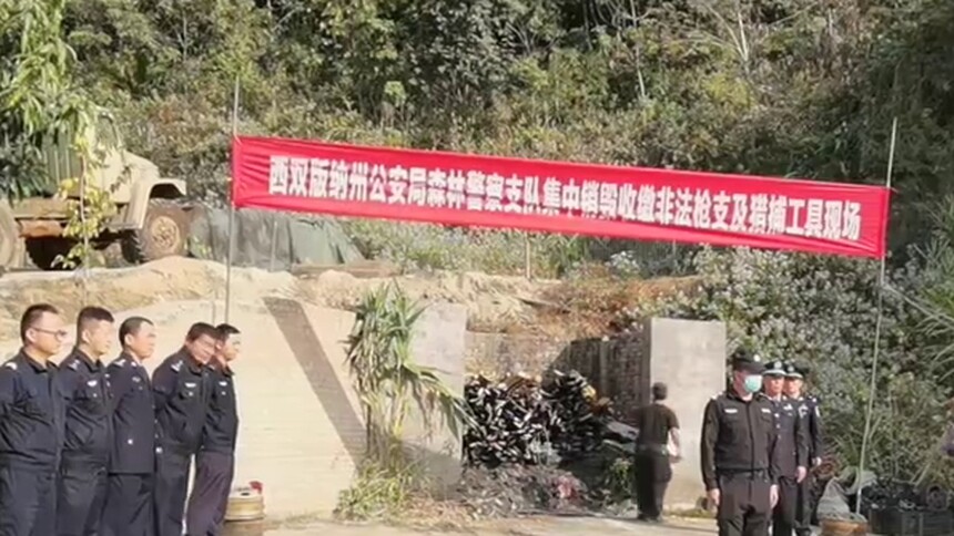 西双版纳警方公开销毁2000余件非法枪支及毁林器具