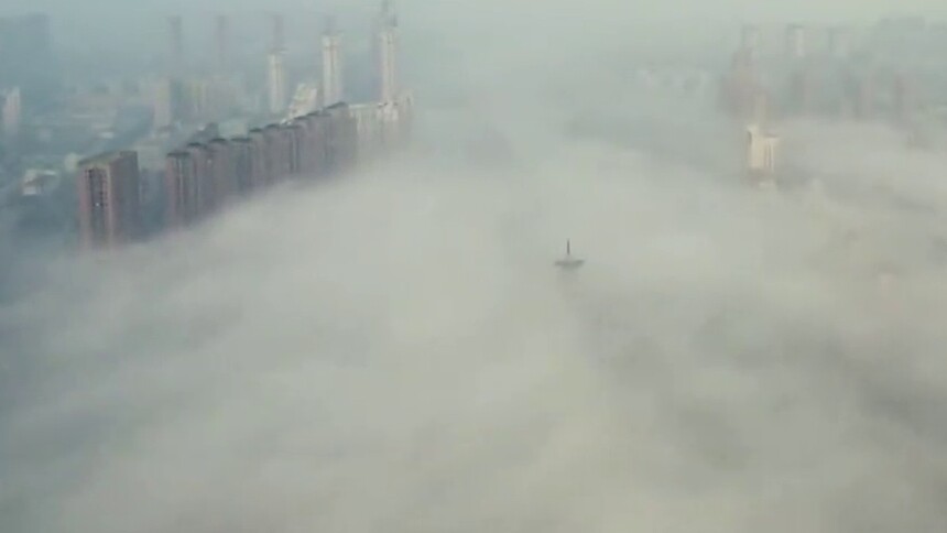 泗洪出现平流雾 云雾曼舞宛如仙境