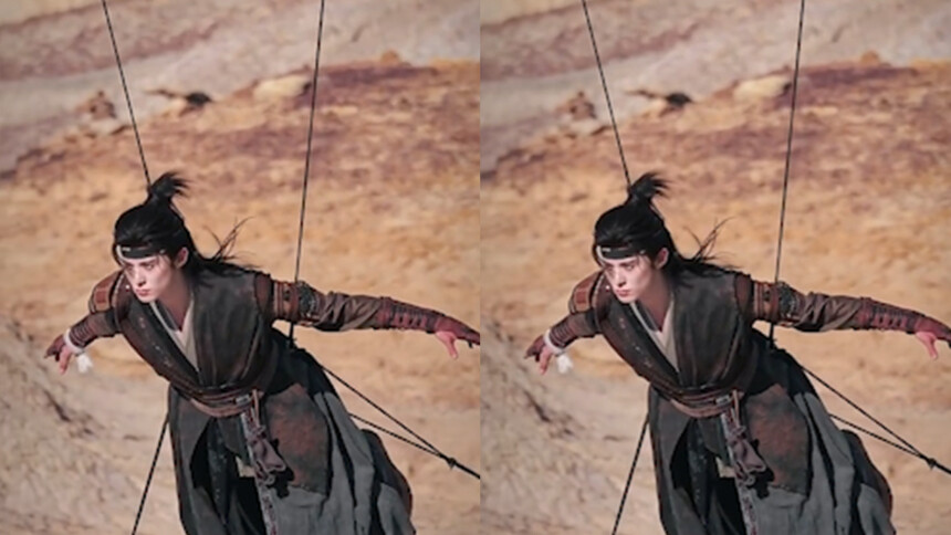 王鹤棣《咸鱼飞升》吊威亚路透 动作舒展干净利落