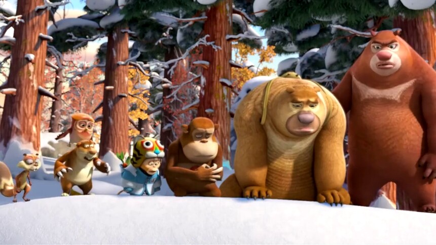 熊出没之雪岭熊风片段大白熊出现好惊喜熊二弄丢大伙的过冬果子